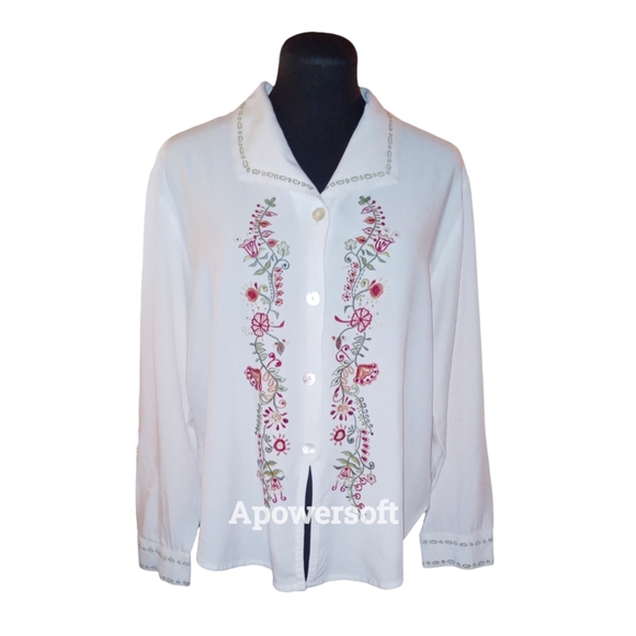 Nomadic Traders Tops - Embroidered Button Front Blouse